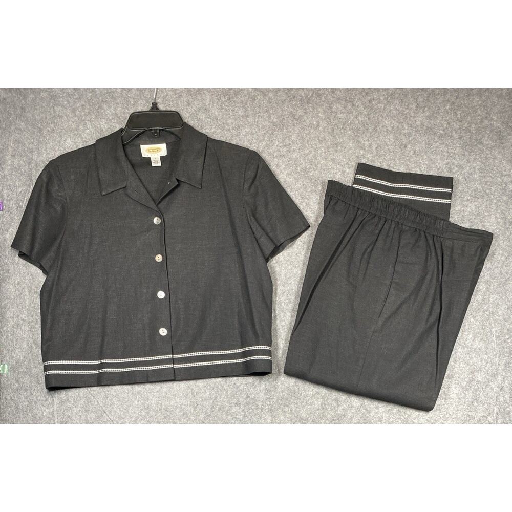 Vtg Talbots Two Piece Set Womens 6P Top Pants Cropped Sleeve Stripe Trim Lounge